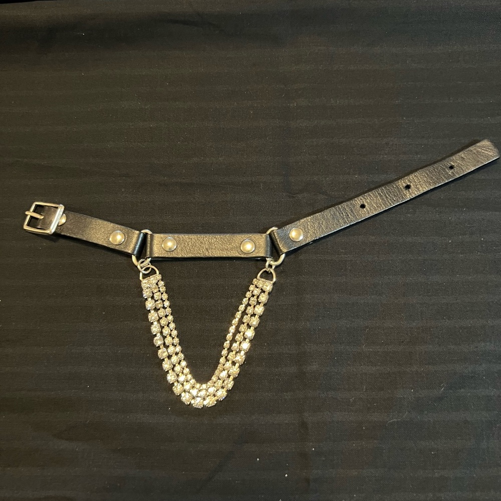 Authentic SONIA RYKIEL Black Leather and Rhinestone Bracelet